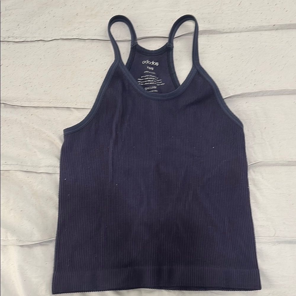 Navy Blue Ribbed Racerback Tank - Picture 1 of 4